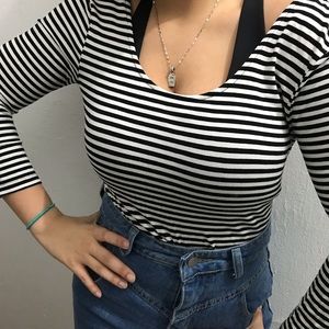 Black and white stripped bodysuit